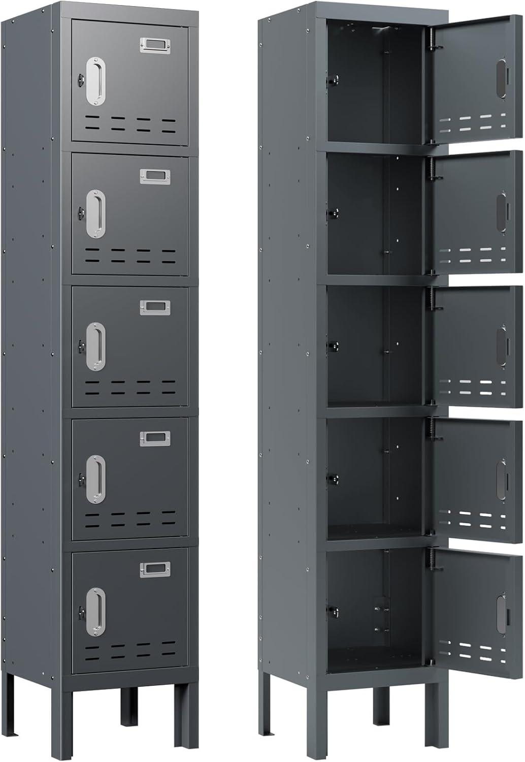 Gray 5-Door Lockable Steel Office Locker