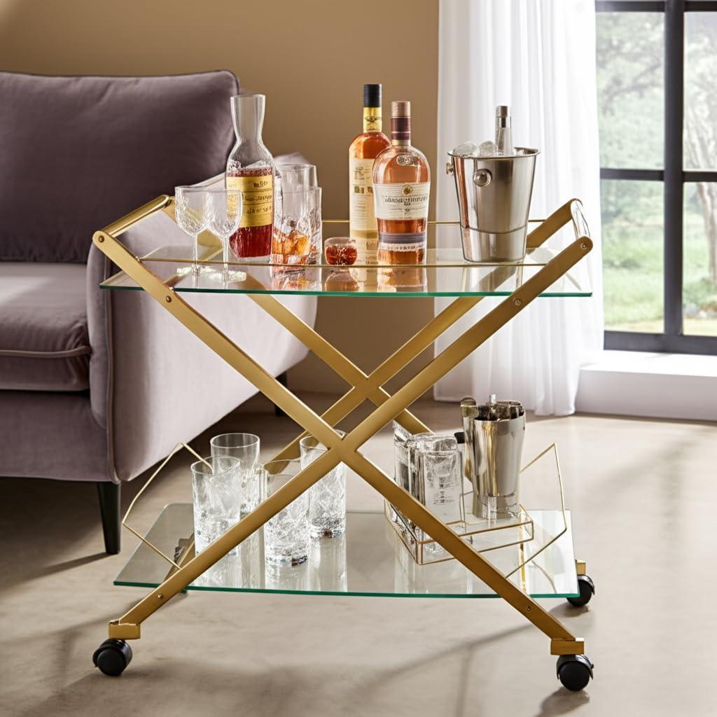 Sagebrook Home Rolling Bar Cart Gold