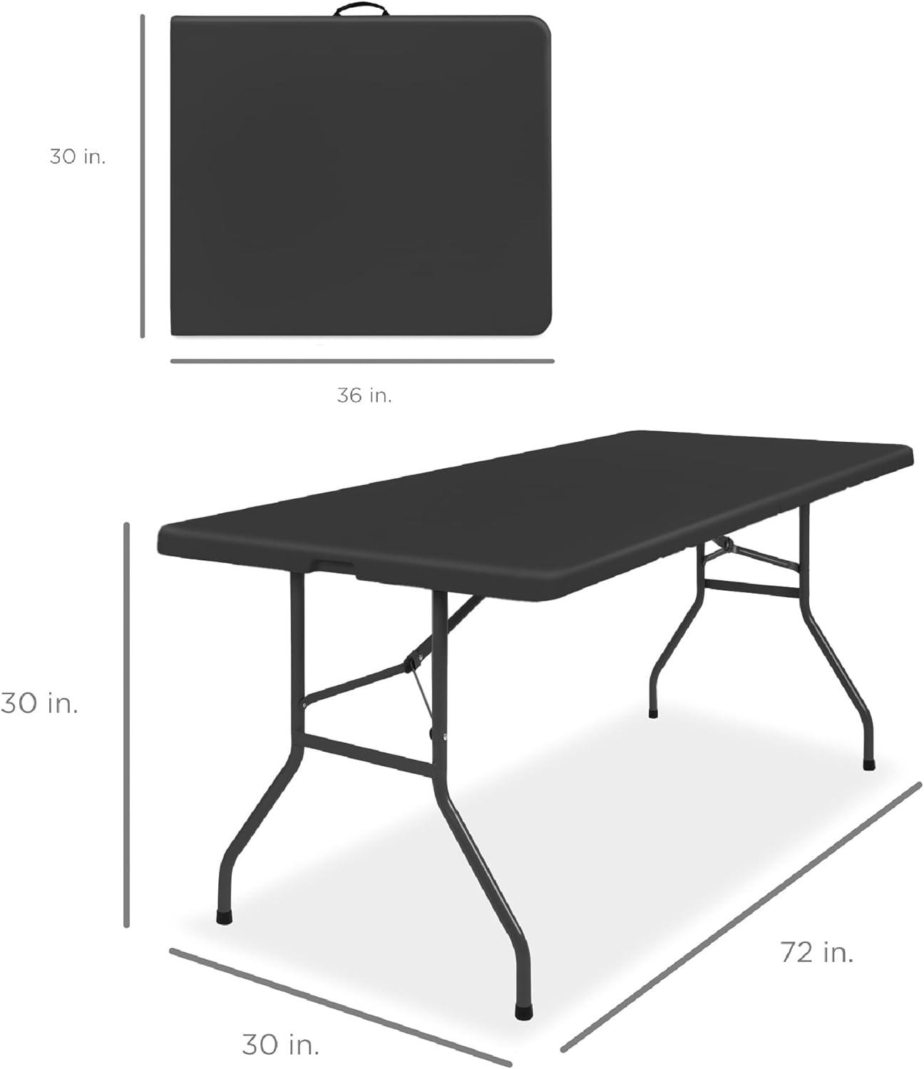 Black Heavy-Duty 6ft Folding Table with Handle and Lock