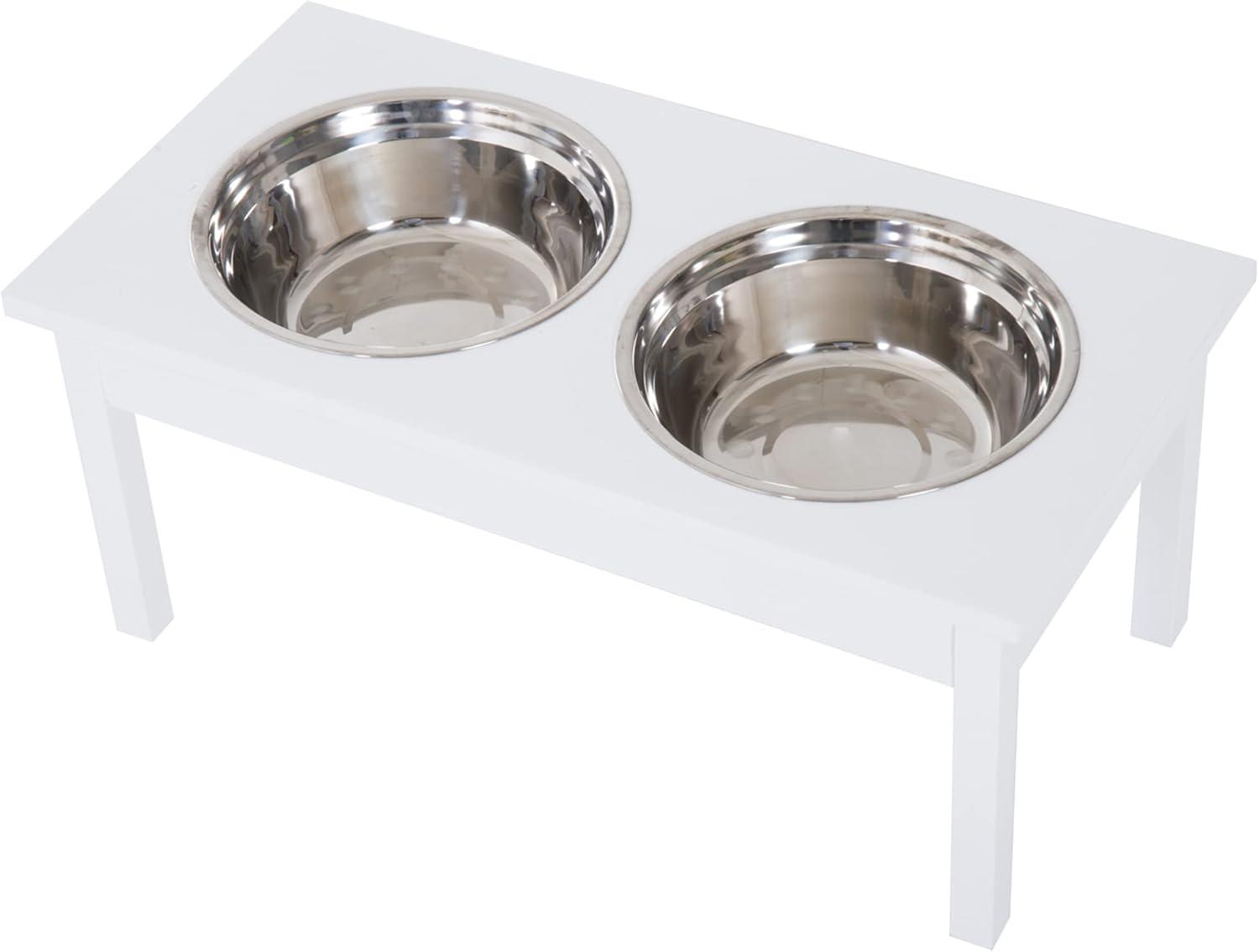 PawHut 23" Modern Decorative Dog Bone Wooden Heavy Duty Pet Food Bowl Elevated Feeding Station