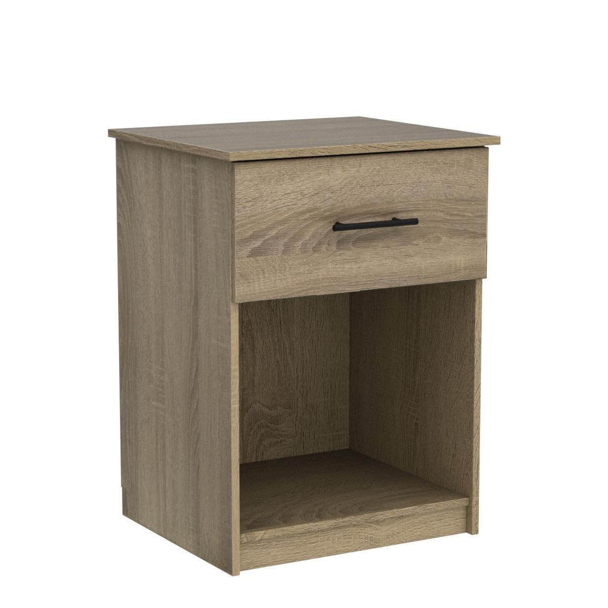 Furinno 2PCS Mid-Century Nightstand Multipurpose End Table Accent Side Table W/Drawer & Open Storage Cube for Bedroom,Living Room,French Oak Grey