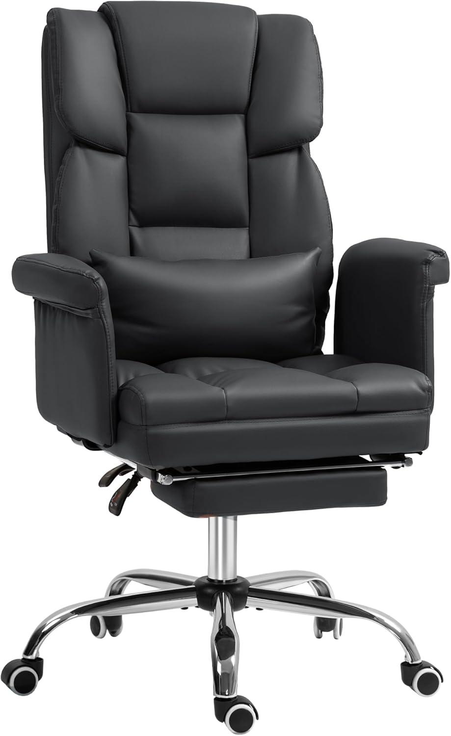 HOMCOM Executive Office Chair with Footrest and Lumbar Support, PU Leather Office Desk Chair, Ergonomic, Reclining and Swivel Chair