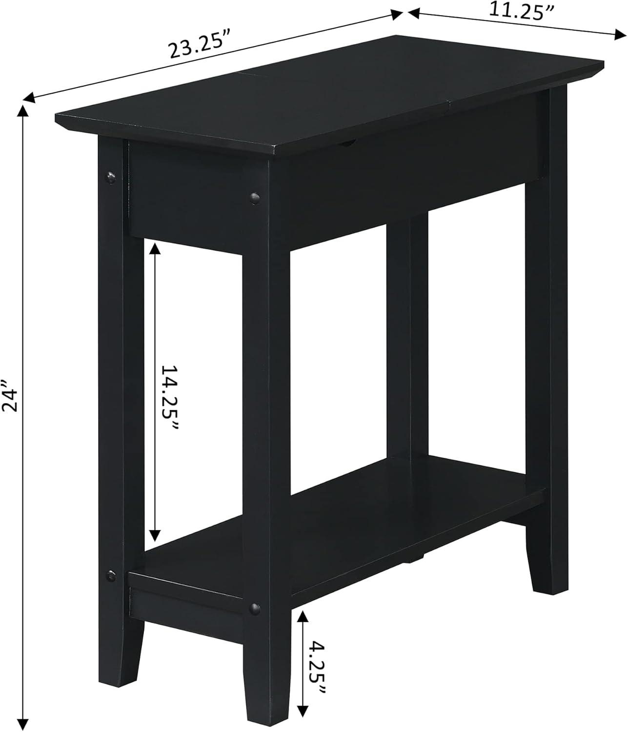 American Heritage Flip Top End Table with Charging Station and Shelf Black