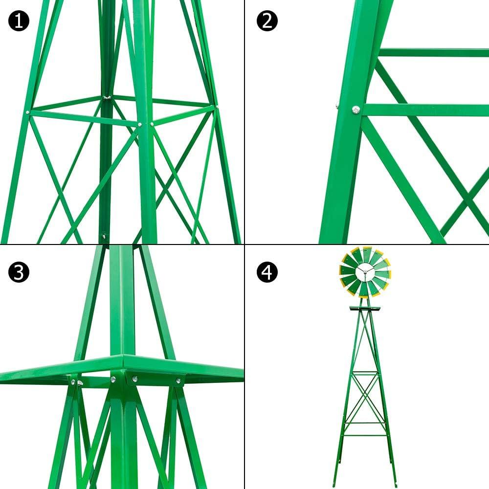 Outdoor Weather Resistant Yard Garden Windmill 8FT Green