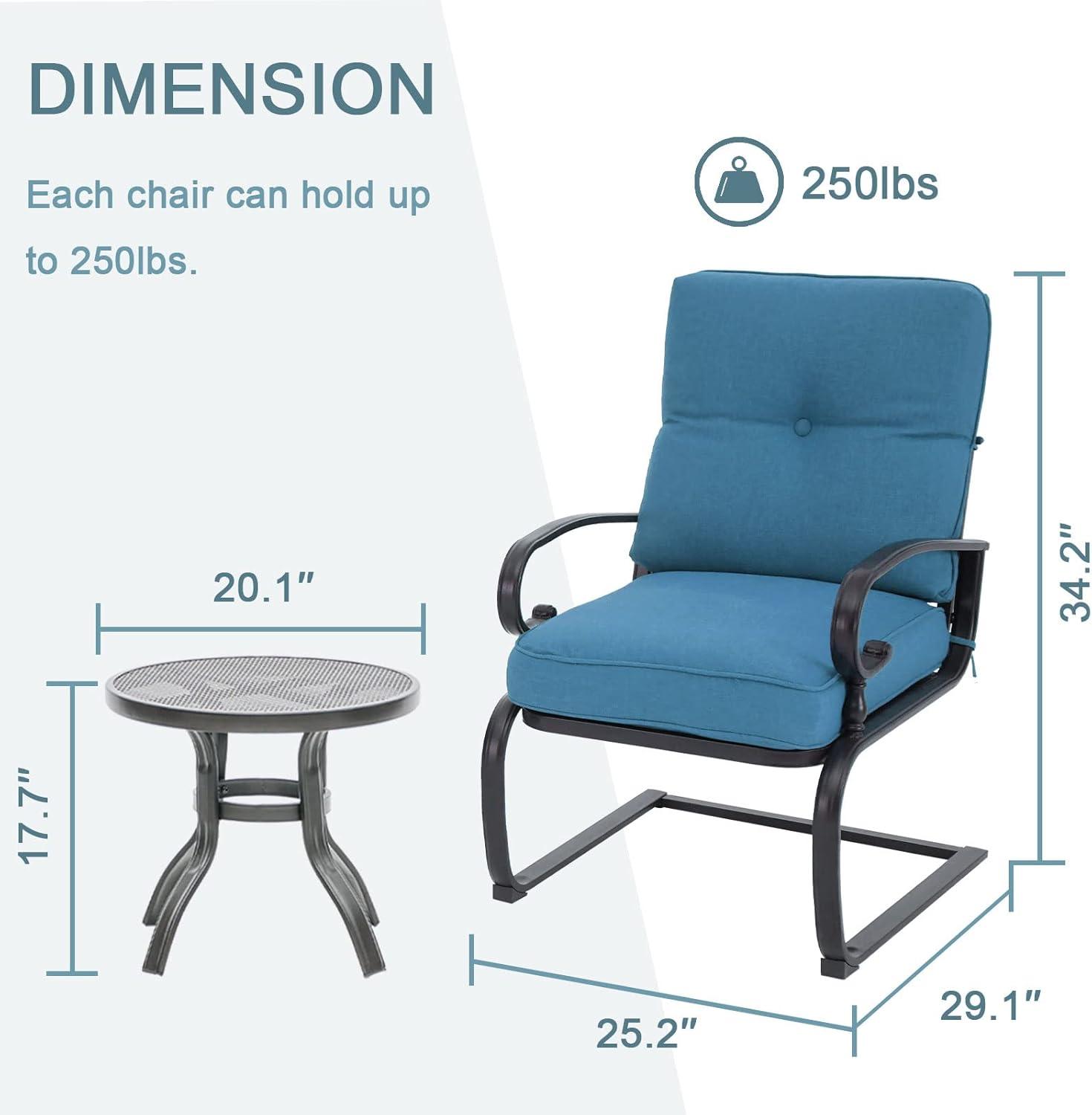SUNCROWN 3-Piece Patio Furniture Outdoor Bistro Set Spring Metal Chairs and Round Bistro Table, Blue