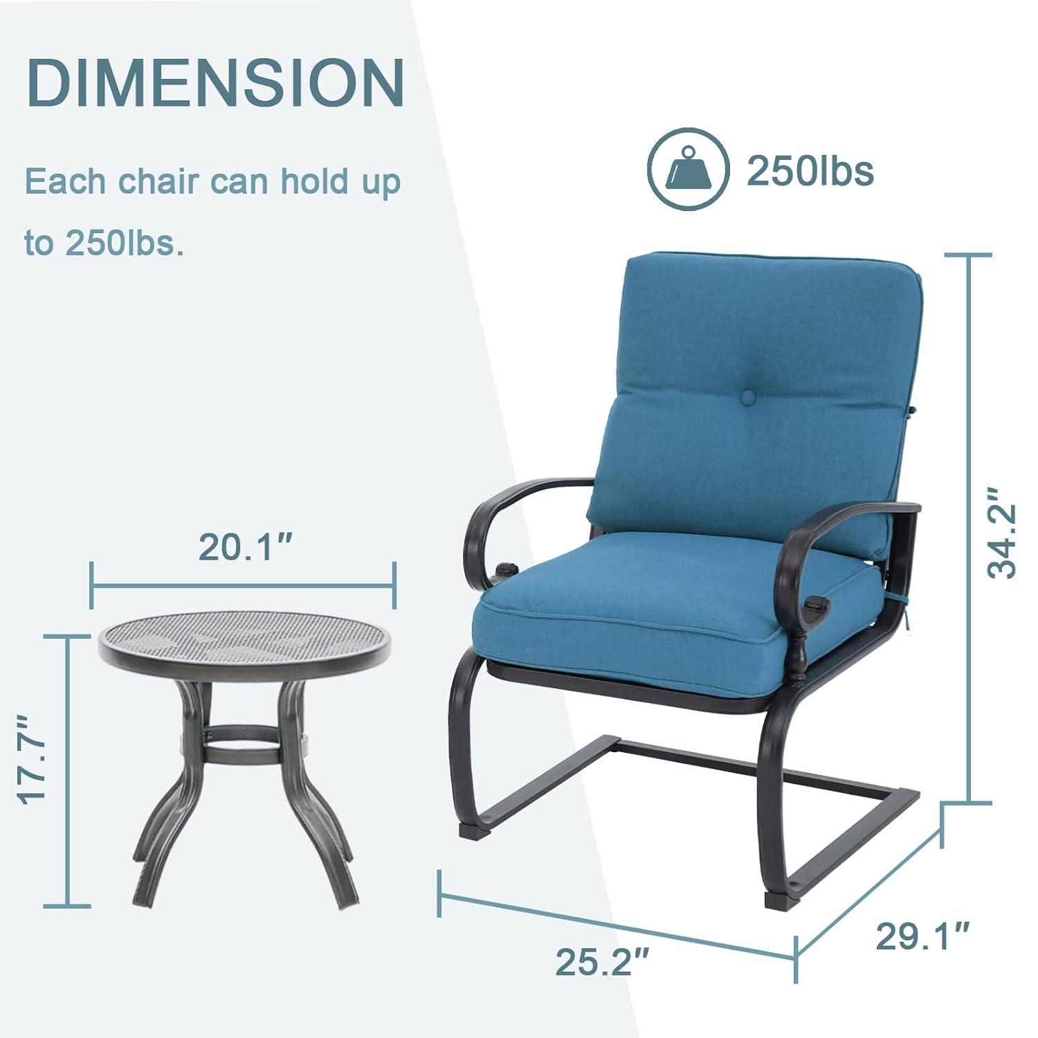 SUNCROWN 3-Piece Patio Furniture Outdoor Bistro Set Spring Metal Chairs and Round Bistro Table, Blue