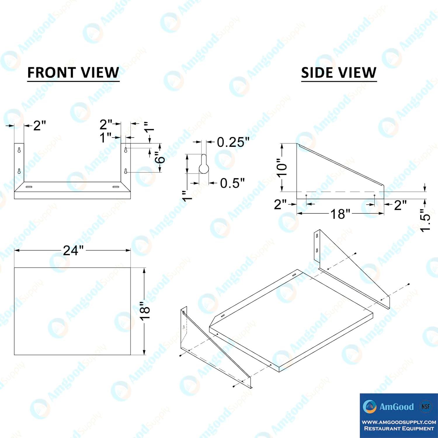 24" Stainless Steel Wall Shelf with Side Guards