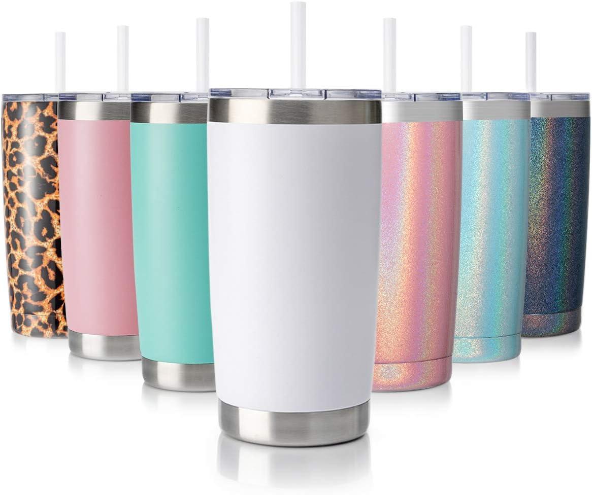 20oz White Stainless Steel Insulated Travel Tumbler with Lid and Straw