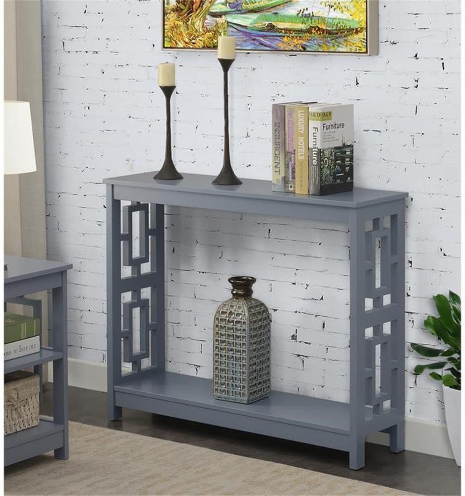 Gray MDF Console Table with Shelf and Asian-Inspired Design