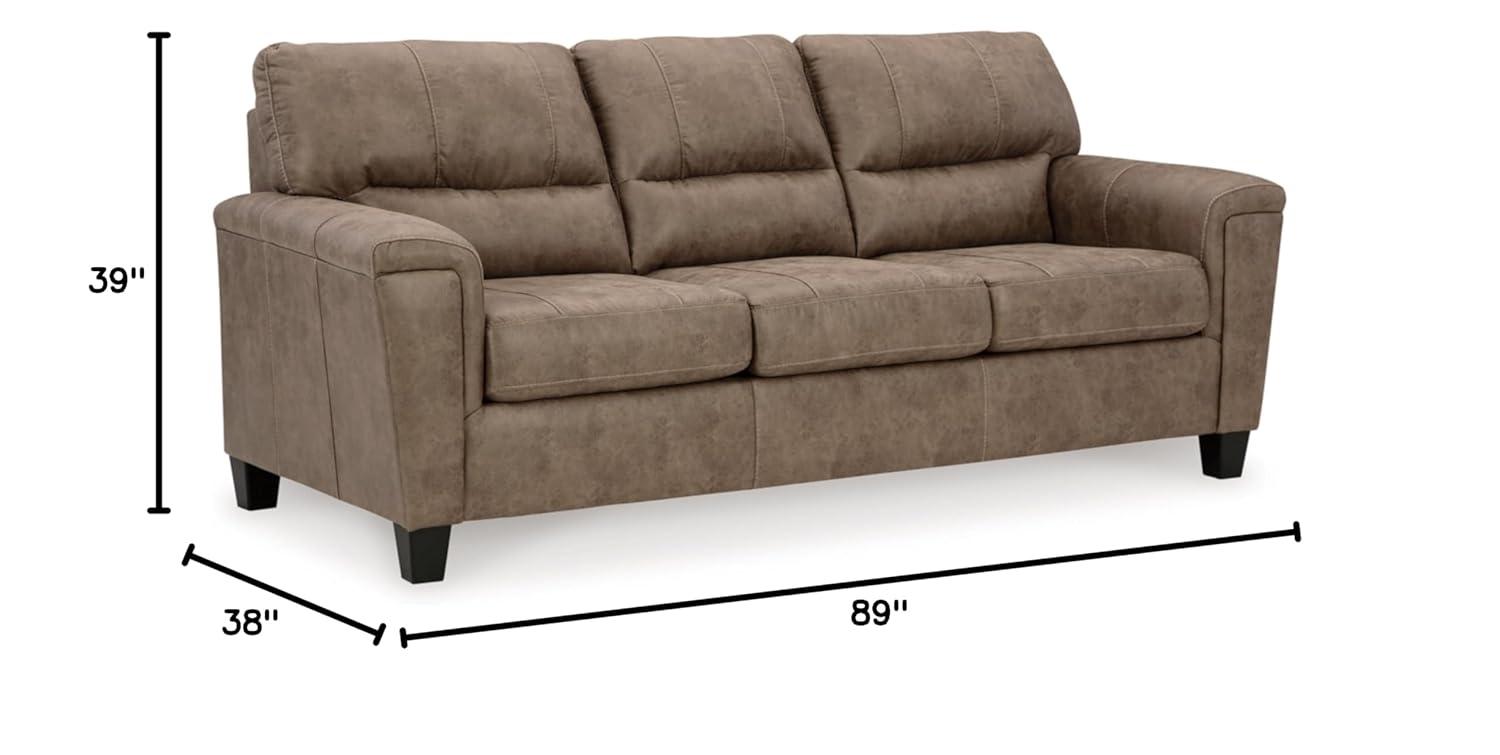 Benjara Nav Queen Size Sofa Sleeper, Fossil Brown Faux Leather, Foam, 89 Inch