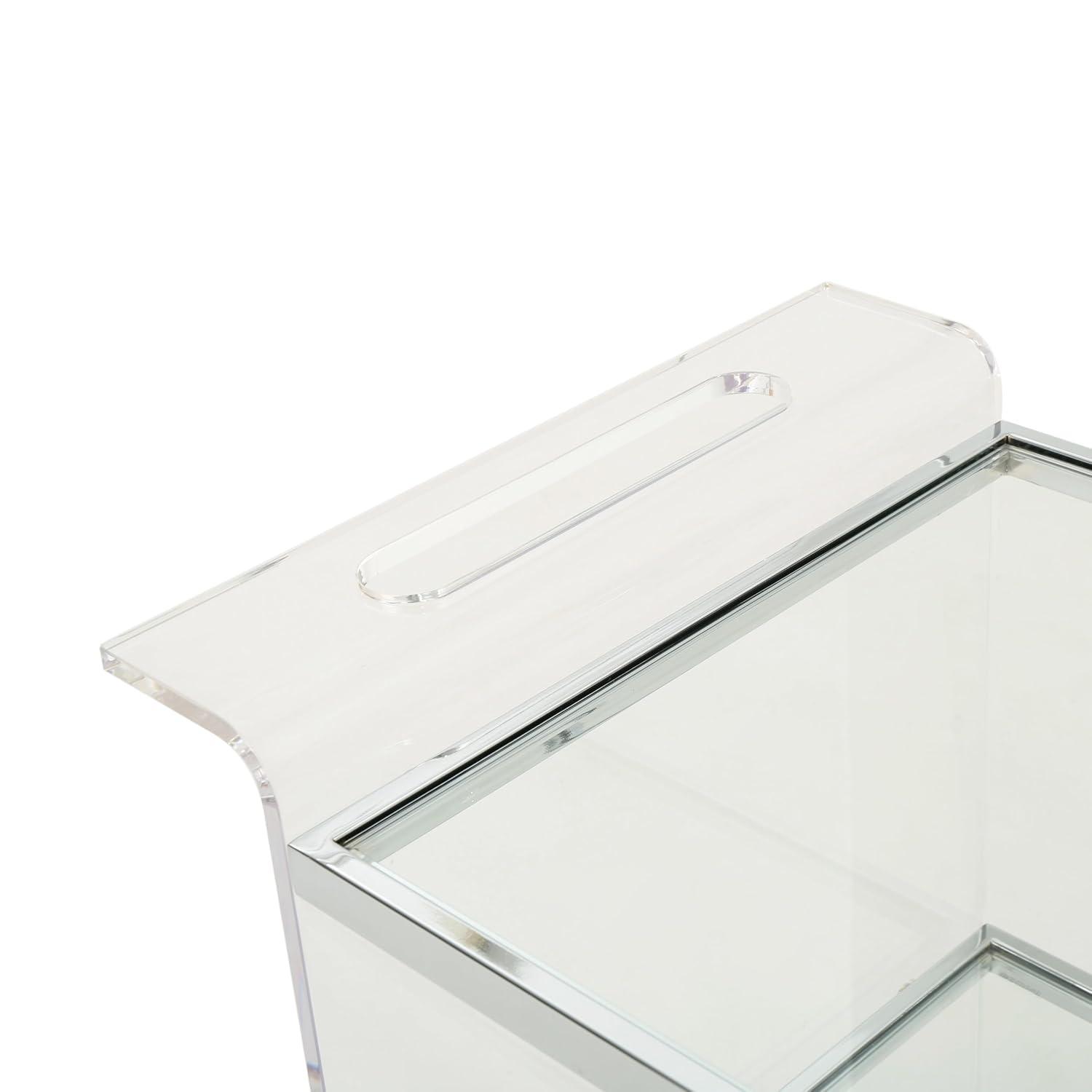 Yves Acrylic Bar Trolley Clear - Christopher Knight Home: Tempered Glass Shelves, Modern Serving Cart with Casters/Wheels