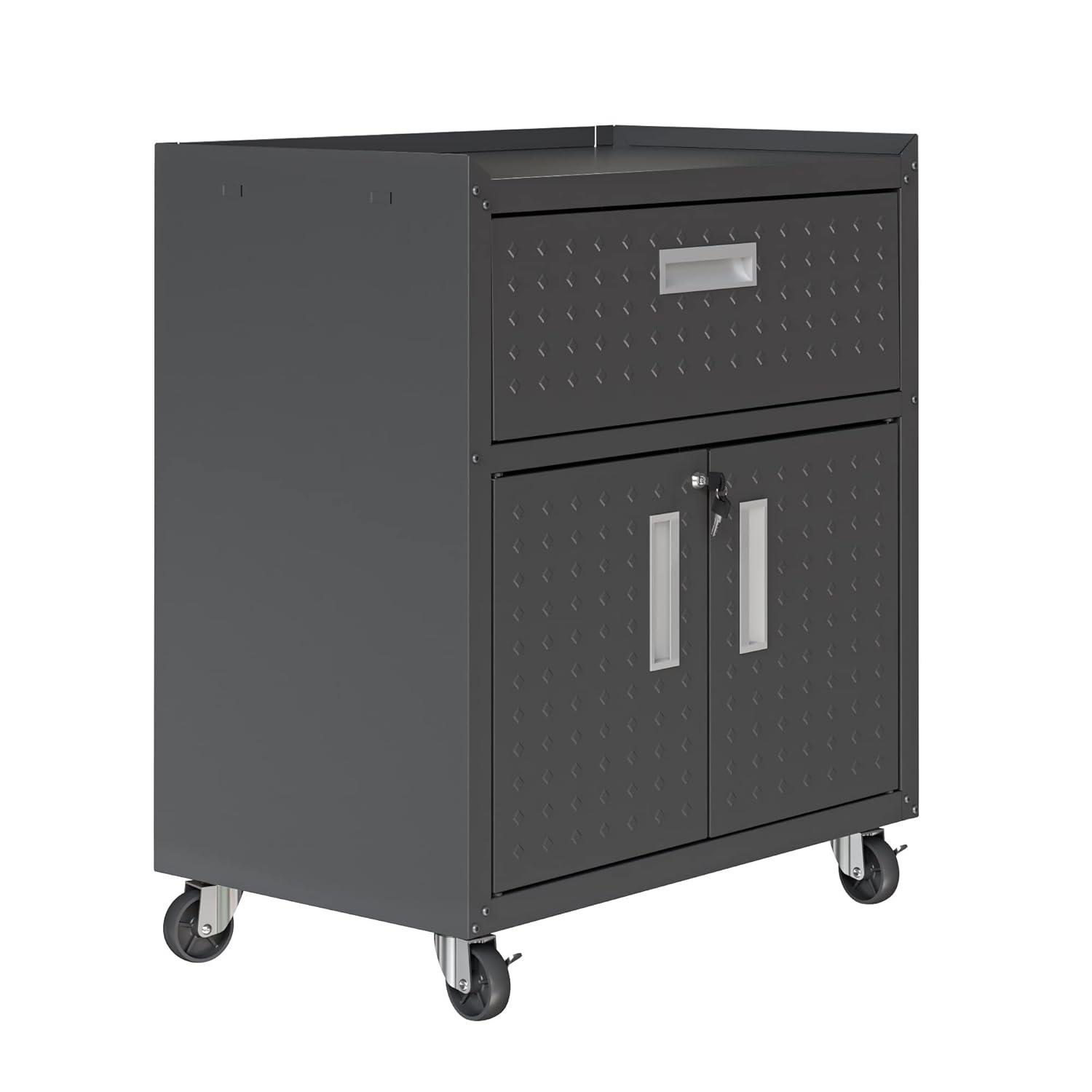 Manhattan Comfort Floating Metal Garage Cabinet Charcoal, Gray