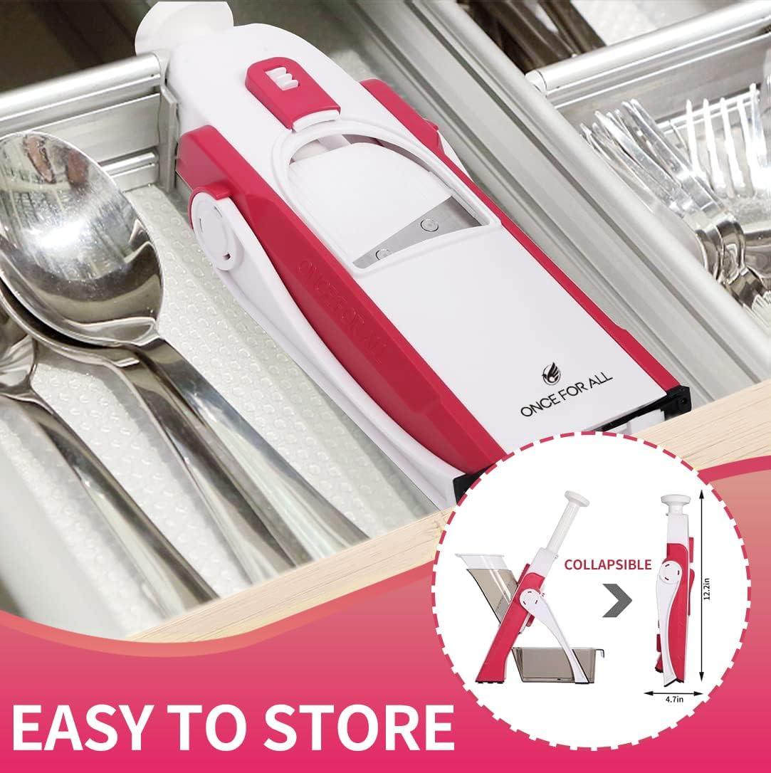 Red and White Multipurpose Manual Vegetable Slicer with Stainless Steel Blades
