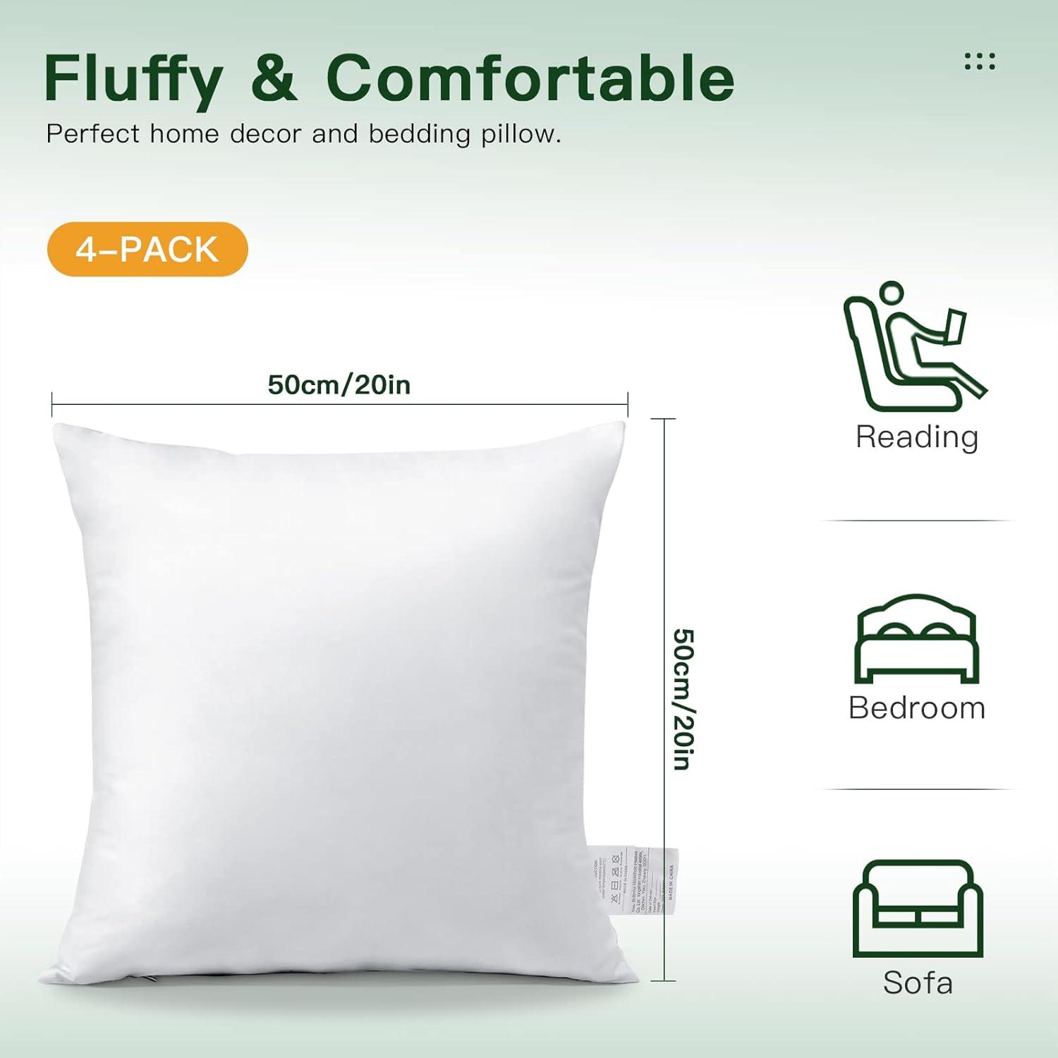 20'' White Waterproof Polyester Throw Pillow Inserts, Set of 4