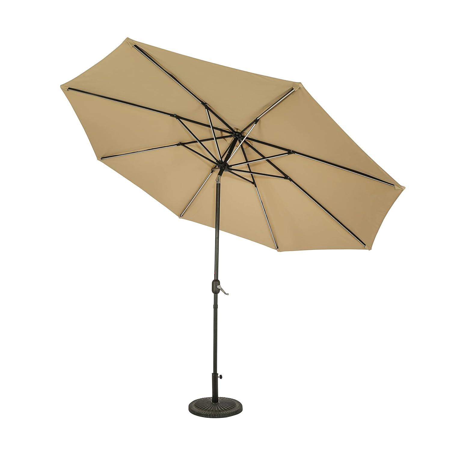 11' x 11' Calypso II Market Patio Umbrella with Solar LED Strip Lights Champagne - Island Umbrella