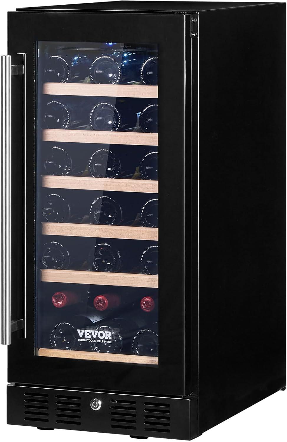 VEVOR Wine Cooler, 30 Bottles Capacity Under Counter Built-in or Freestanding Wine Refrigerator, Beverage Cooler with Blue LED Light, Single Door, Child Lock for Drink Beer Soda Wine Water, ETL Listed