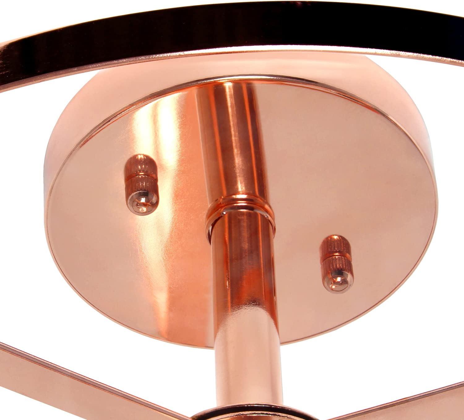 Elegant Designs 13" Iron and Glass 3-Light Traditional Farmhouse Semi Flush Mount, Rose Gold