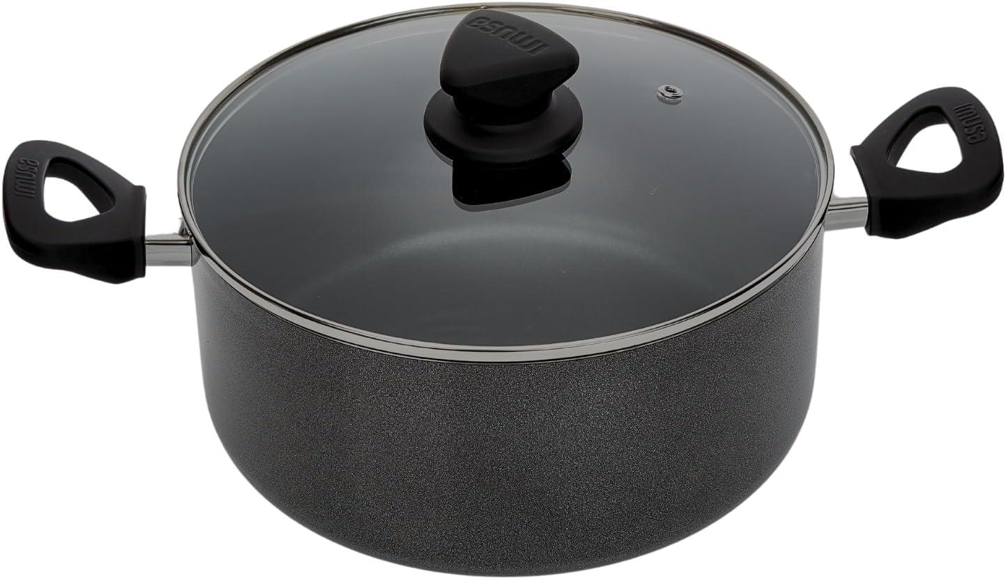 4.8 Quart Nonstick Charcoal Aluminum Stock Pot with Glass Lid