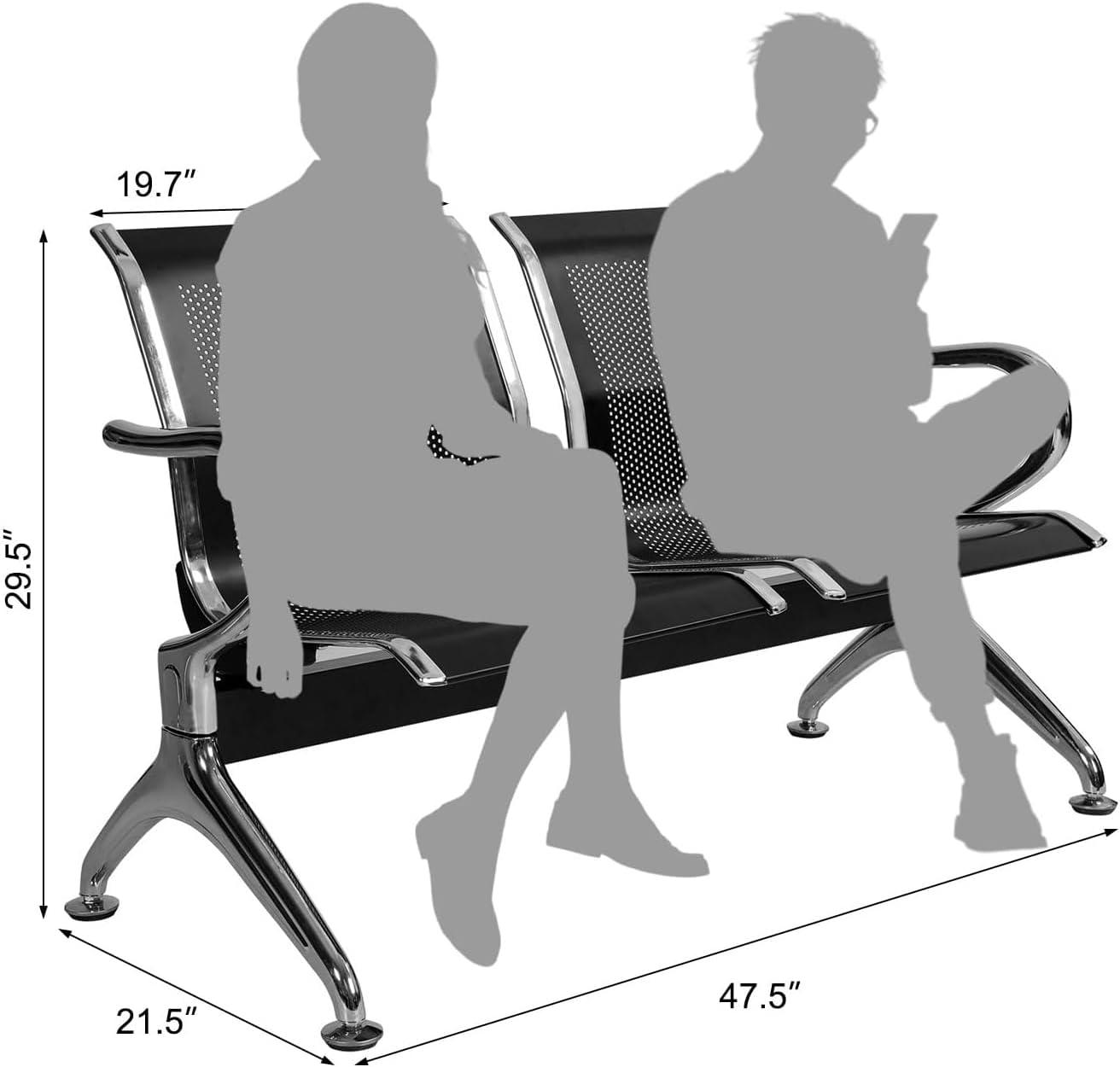 Kinbor Waiting Room Chairs, 3-Seat Reception Chairs Office Guest Waiting Furniture Bench Seating for Airport Bank Hospital, Black