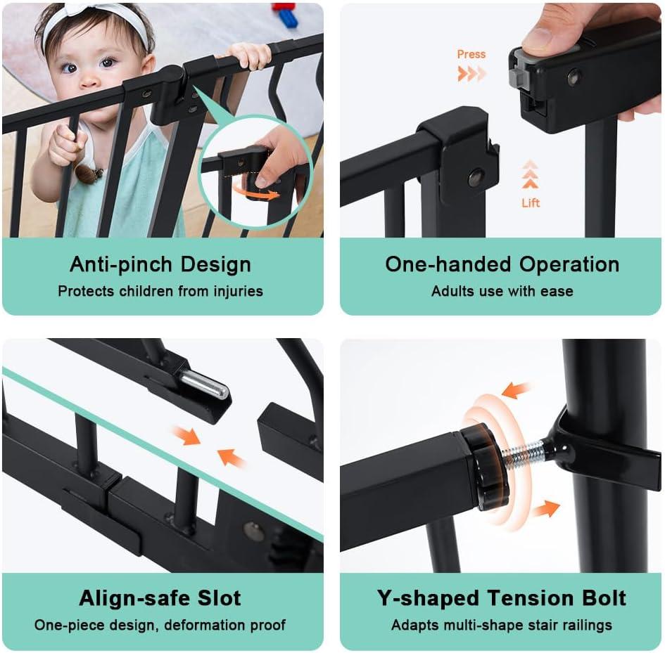 Caveen 29.5-48.4" Wide Pet Safety Gate with Cat Door Pressure Mount, Black
