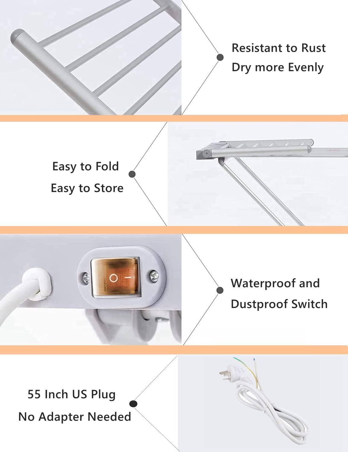 Heated Clothes Drying Rack, Folding Electric Clothes Drying Rack, Collapsible Laundry Drying Rack, Free-Standing Heating Garment Dryer Towel Rail Space Saving for Home Indoor/Outdoor