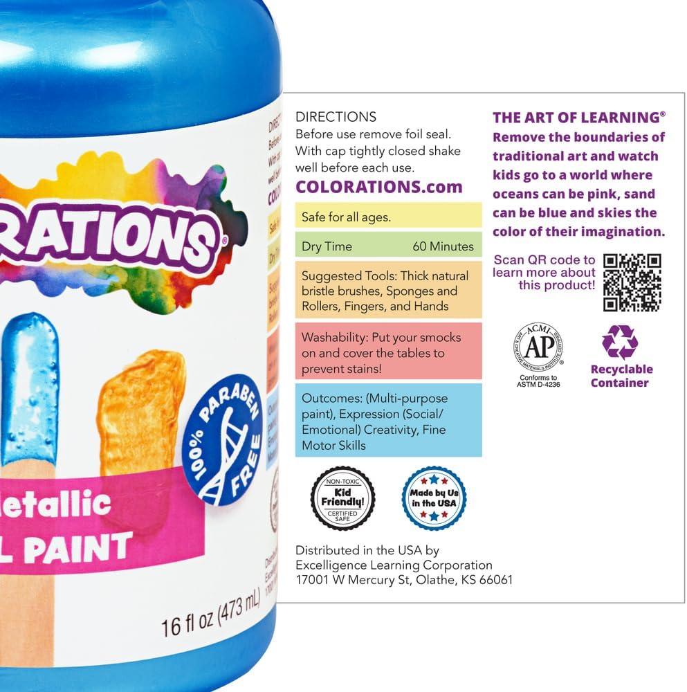 Colorations Paraben-Free Metallic Gel Paint, Silver - 16 oz.