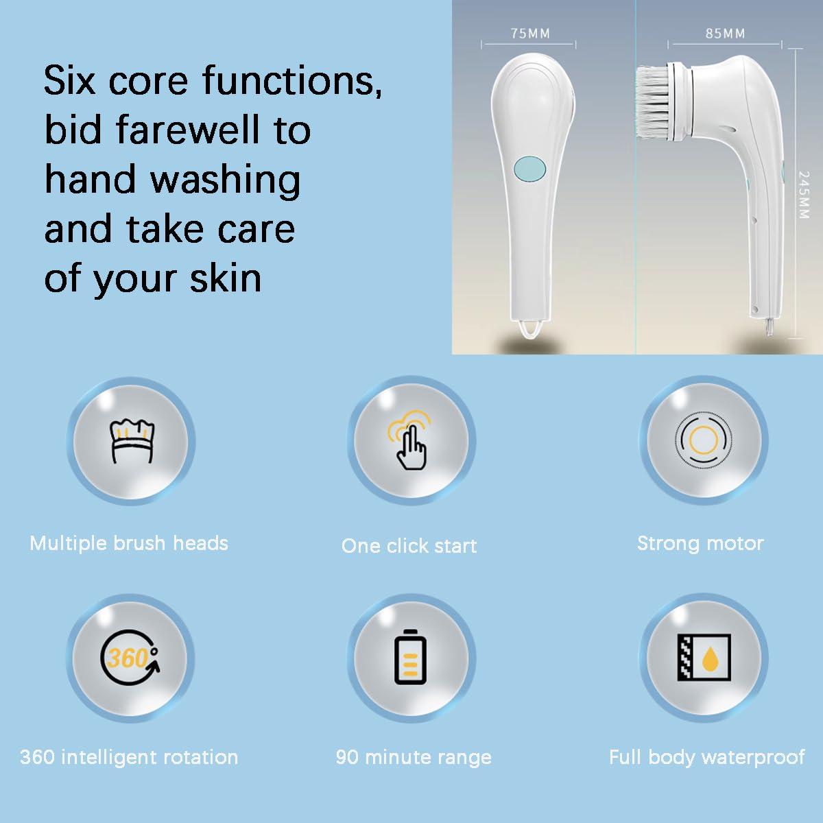 WYQLFSB Cordless Electric Spin Scrubberwith 5 Replaceable Heads Multifunctional Automatic Telescopic Handheld Cordless Clean Brush Smart Floor Scrubber Mop Electric Cleaning Brush