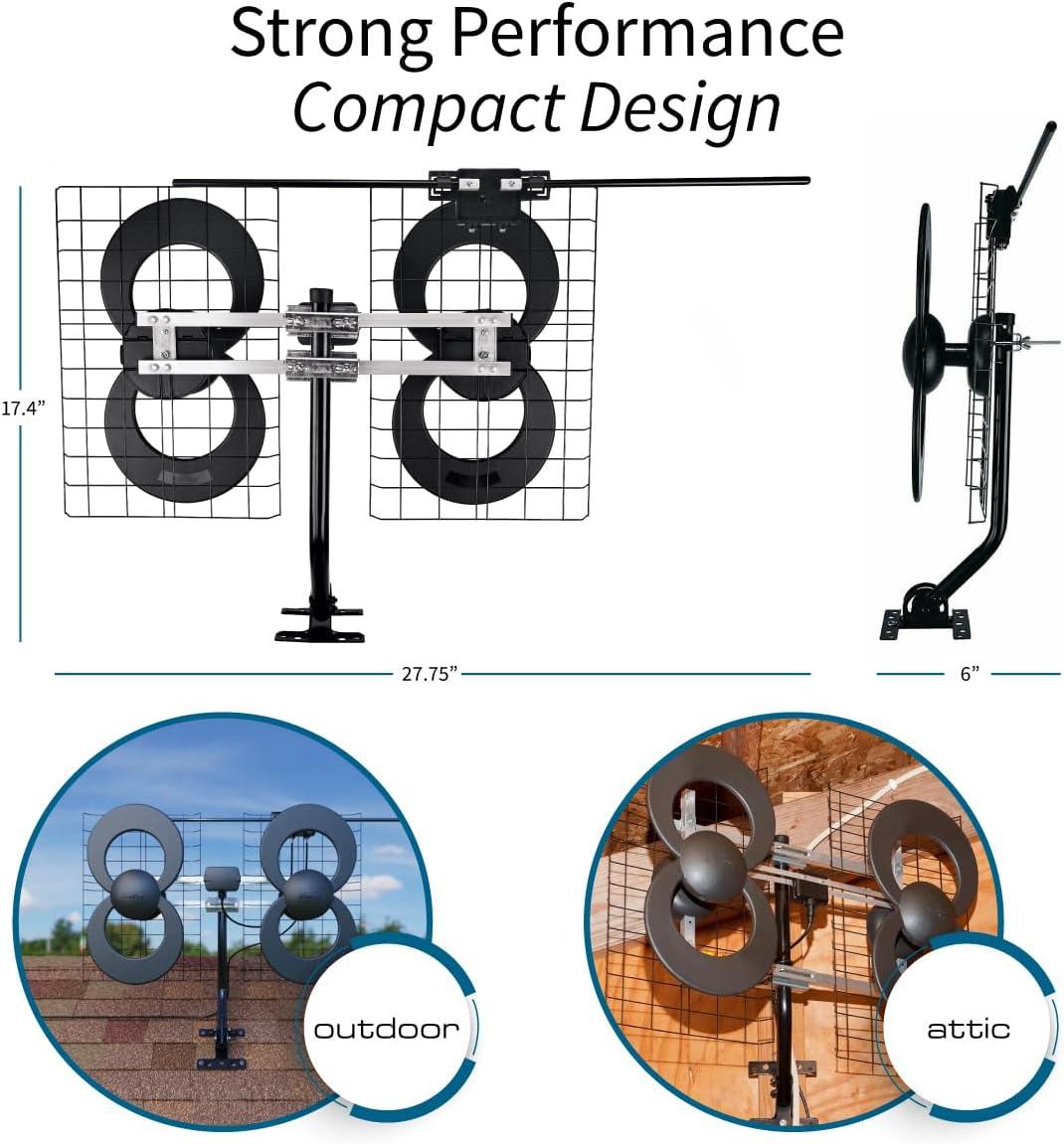 Antennas Direct® ClearStream 4 UHF Indoor Outdoor TV Antenna, Multi-Directional, 70+ Mile Range, 4K 8K UHD, NEXTGEN TV in Black