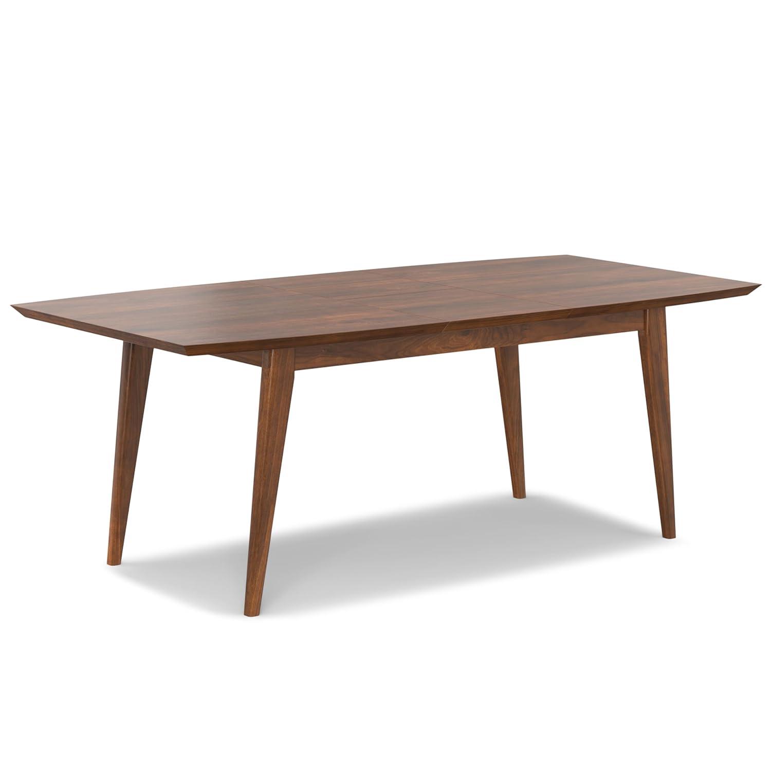 Draper 66-84"W Walnut Extendable Dining Table, Mid-Century Modern Style