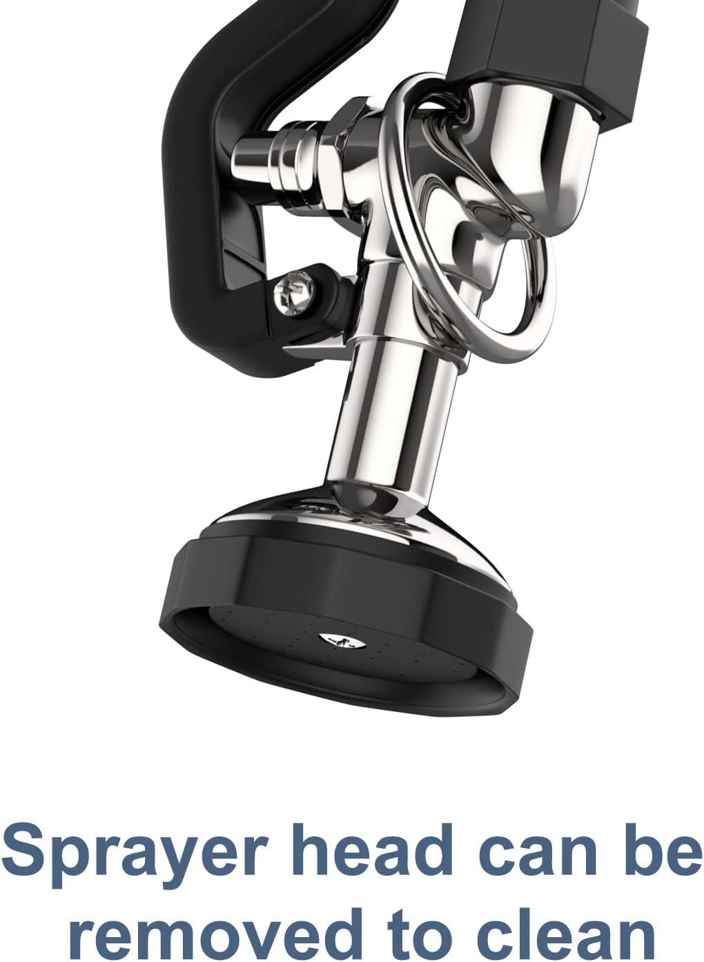 Pre Rinse Sprayer Commercial Sink Sprayer Head,1.42GPM Spray Valve Dish Sprayer Nozzle with Ergonomic Handle, Commercial Faucet Parts for Commercial Kitchen Sink,Chrome Finished（Black）