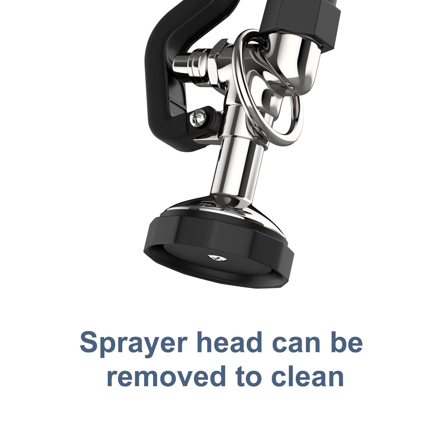 Pre Rinse Sprayer Commercial Sink Sprayer Head,1.42GPM Spray Valve Dish Sprayer Nozzle with Ergonomic Handle, Commercial Faucet Parts for Commercial Kitchen Sink,Chrome Finished（Black）