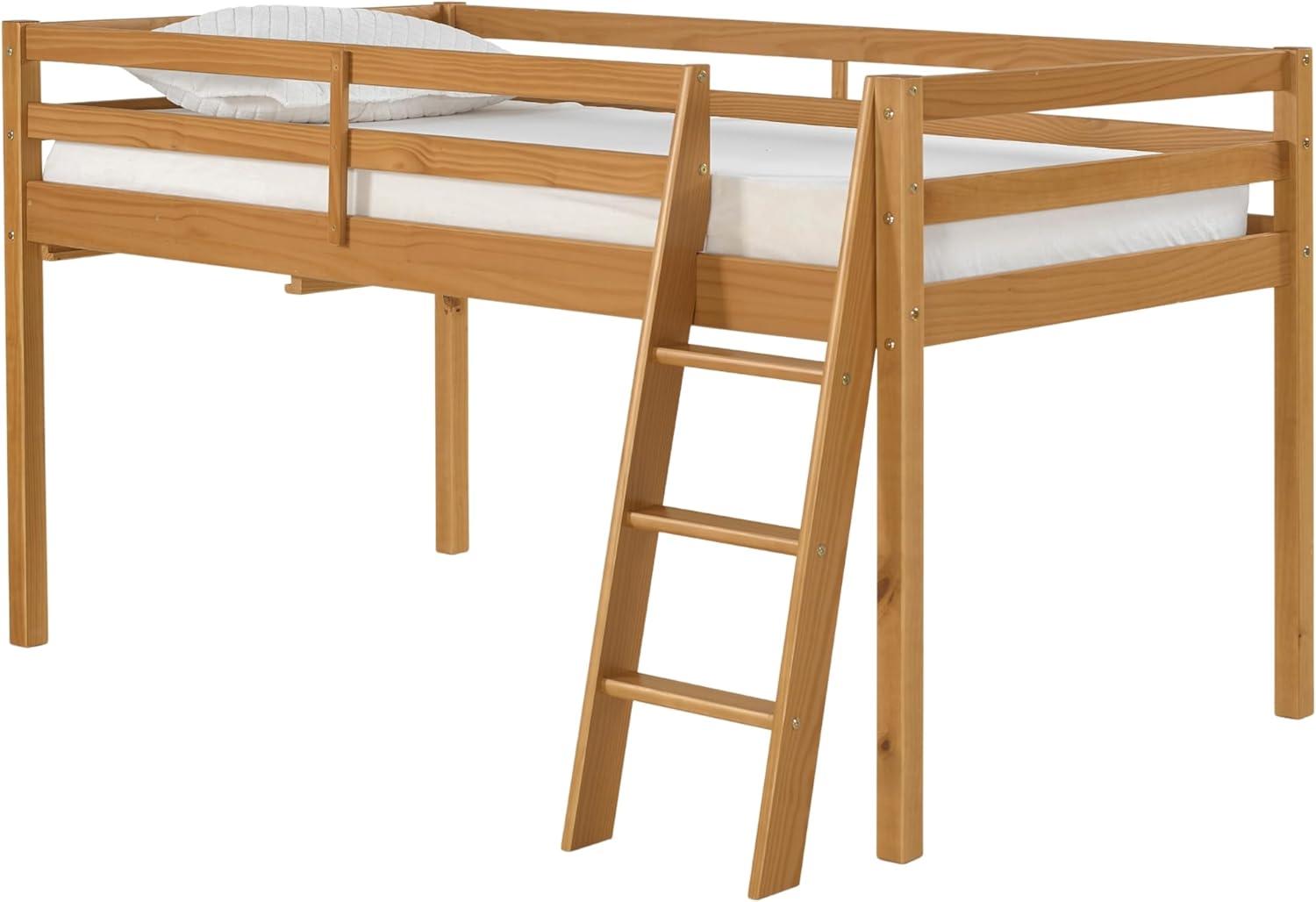 Kwinana Roxy Twin Size Junior Wood Loft Bed, Sturdy Wooden Frame for Kids - Includes Built-in Side Desk & Open Shelving for Storage, Children's Furniture