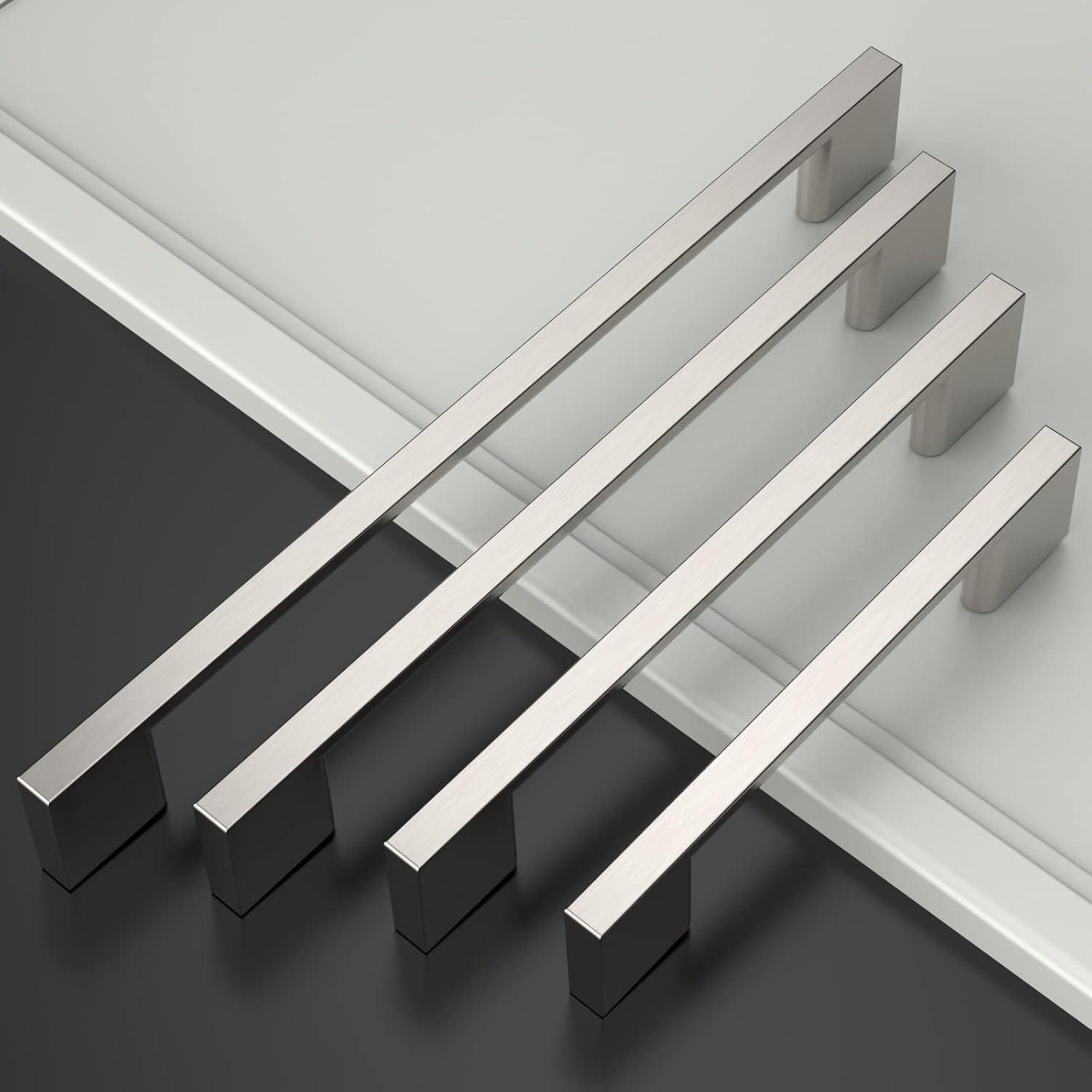 Amerdeco 10 Pack Brushed Satin Nickel Cabinet Pulls - 5 Inch(128MM) Hole Centers Kitchen Handles for Cabinets and Cupboards - ZH0060