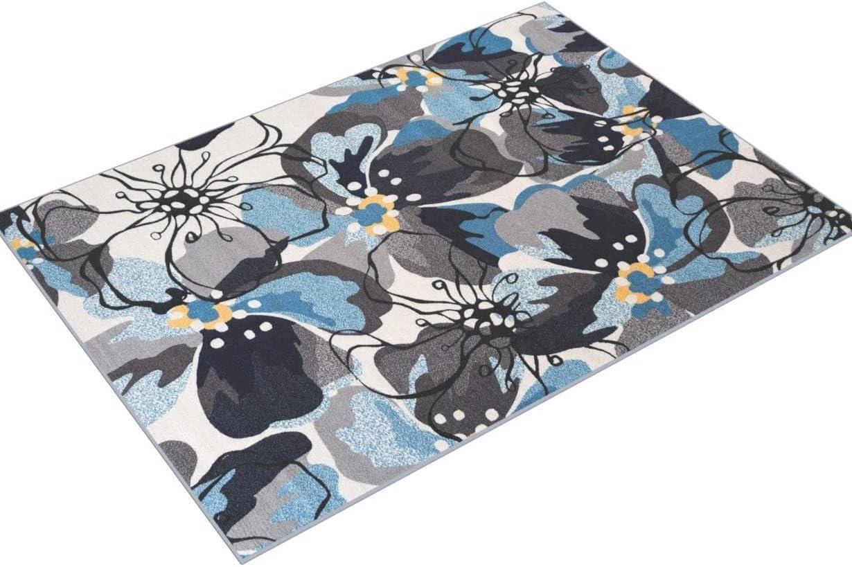 Contemporary Large Floral Non-Slip (Non-Skid) Gray 6'6" x 9' Indoor Area Rug