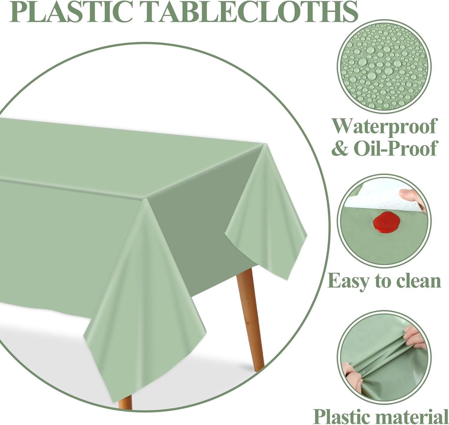 TRHOO-3Pack Sage Green Plastic Tablecloths for Rectangle Tables, Light Green Disposable Tablecloth, Waterproof Sage Green Table Cover for Birthday Bridal Wedding Baby Shower Party Decorations, 54 X 1