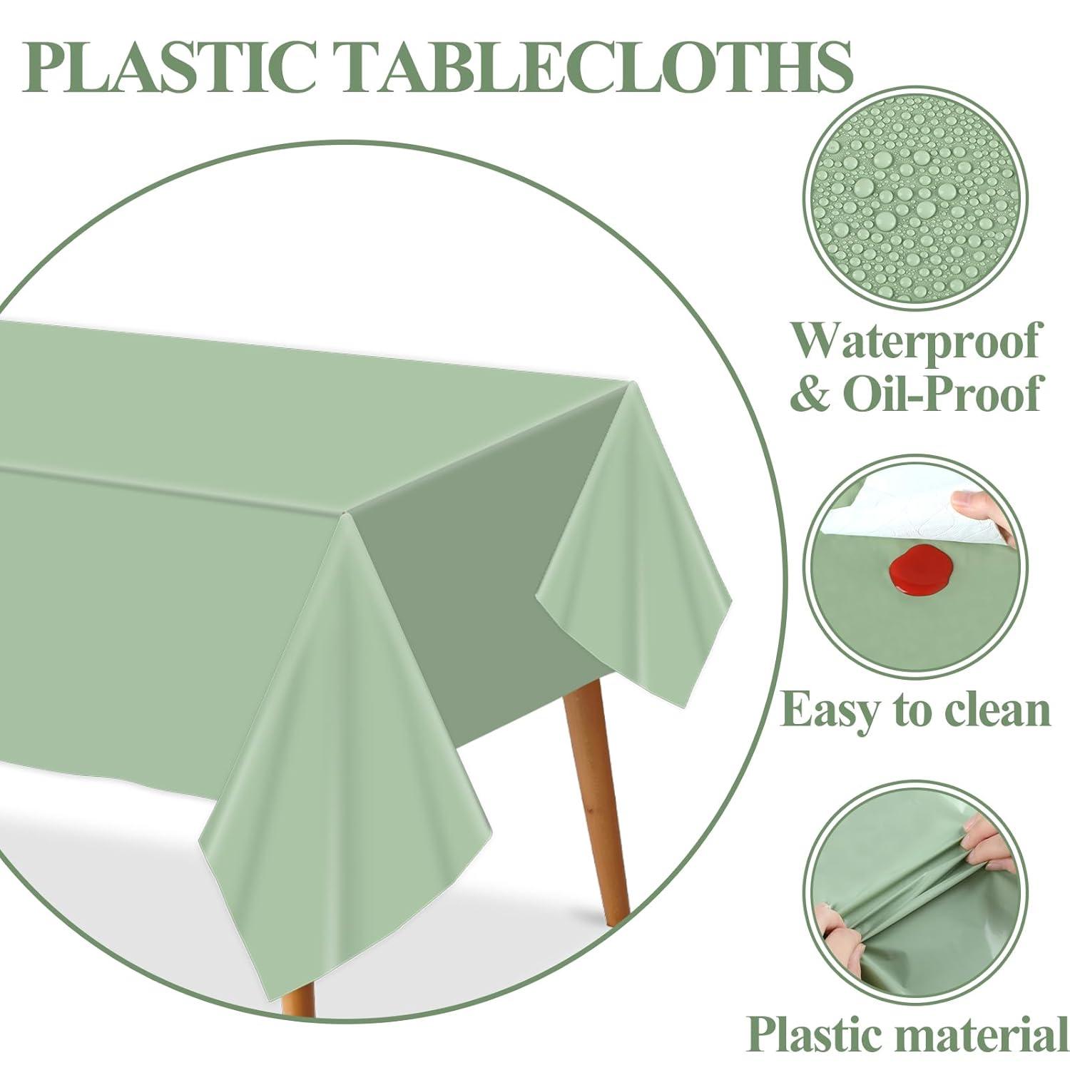 3Pack Sage Green Tablecloths for Rectangle Tables, Olive Green Plastic Table Cloth Disposable Tablecloths Rectangular for Bridal Baby Wedding Shower Birthday Decorations,54X108inch