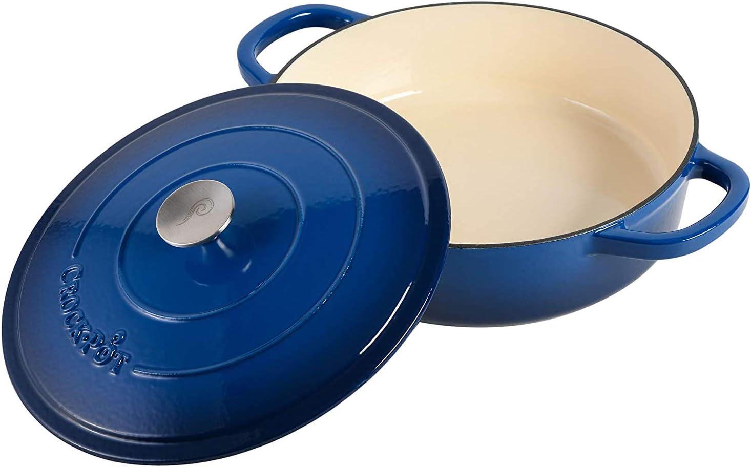 Crock Pot Artisan Enameled 5 Quart Cast Iron Round Braiser Pan with Self Basting Lid in Sapphire Blue