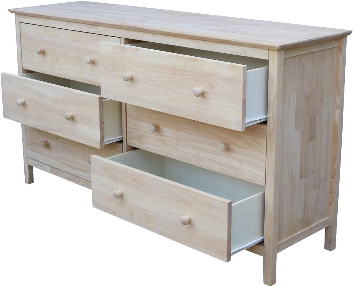 Dresser with 6 Drawers Unfinished - International Concepts: Solid Parawood Bedroom Storage