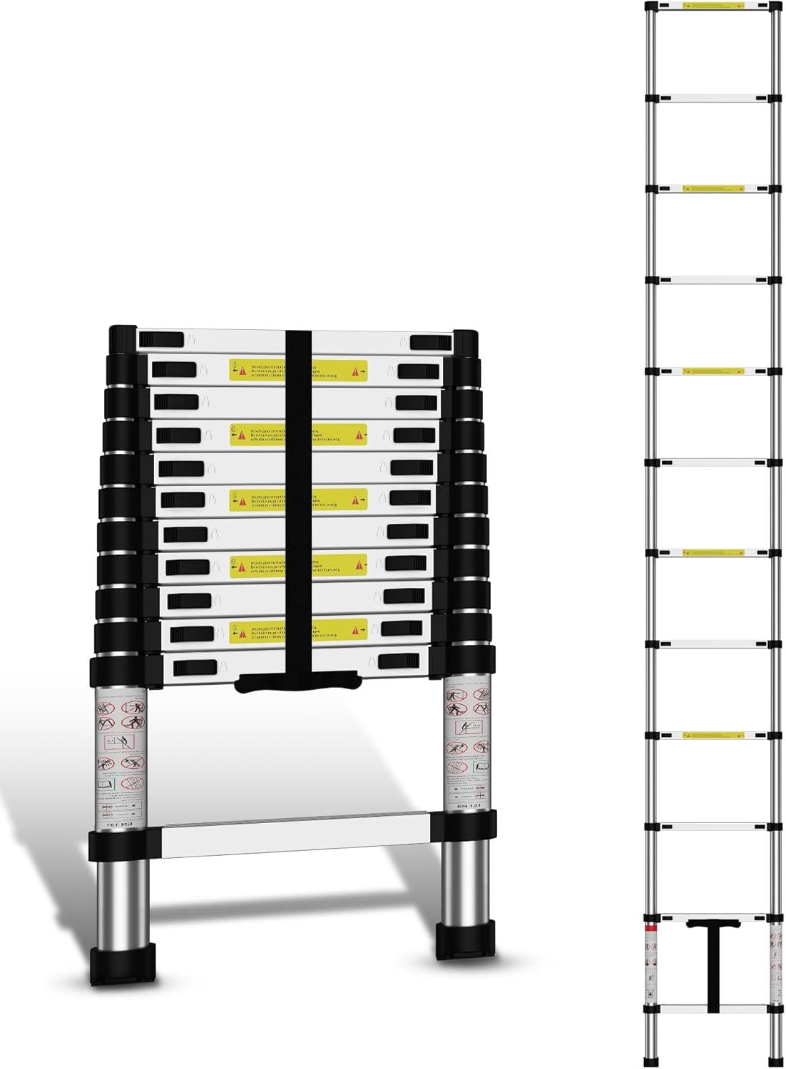 Telescoping Ladder,14.5 FT Multi-Purpose Collapsible Telescopic Extension Ladders, Aluminum telescoping Ladder for Indoor Or Outdoor, Heavy Duty 330 lbs Load