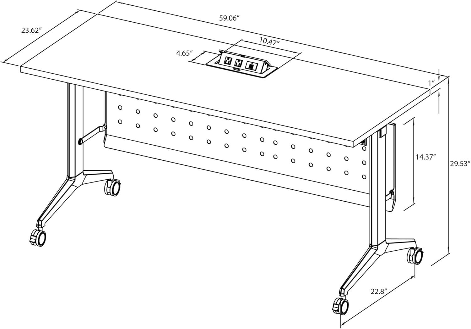 60" White and Silver Metal Flip-Top Training Table