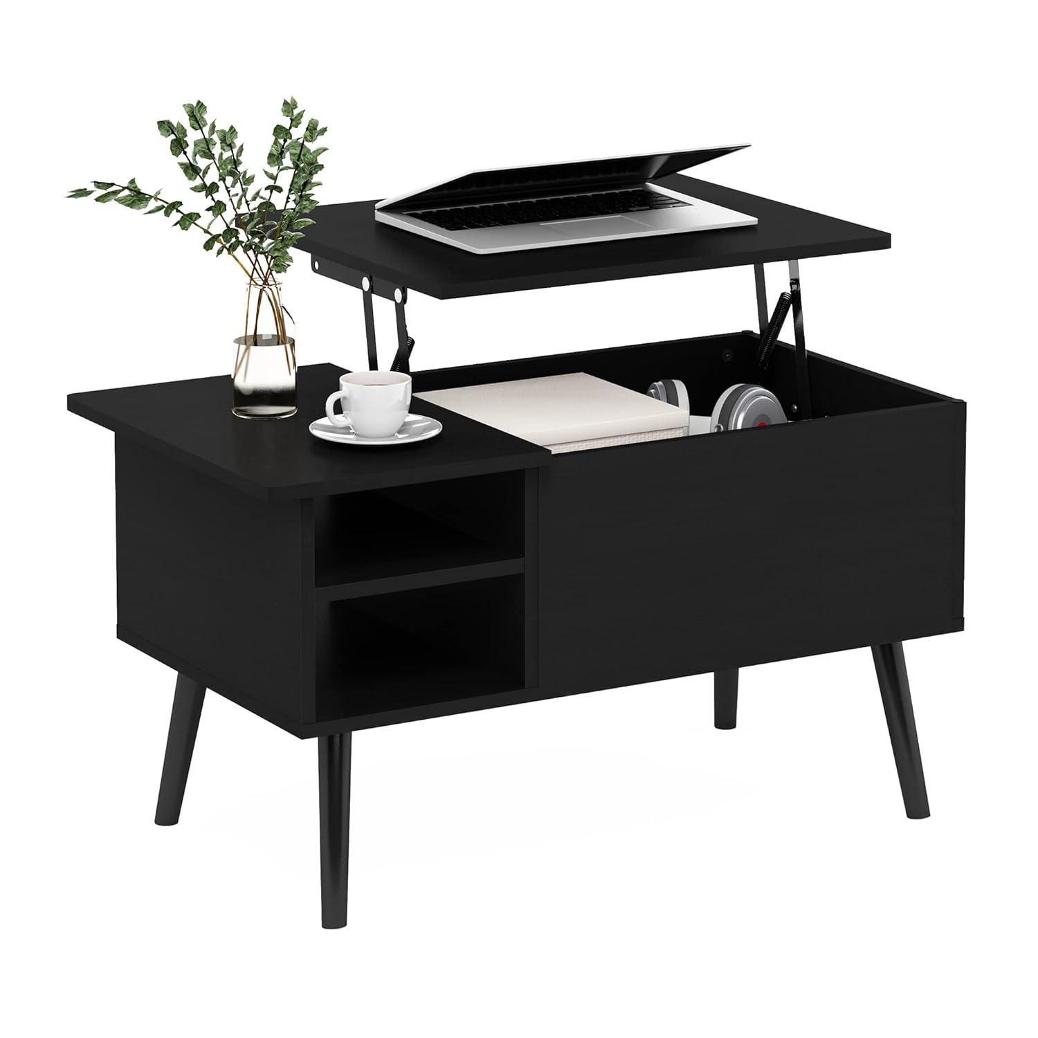 Furinno 35.2" Lift Top Coffee Table Multifunctional Accent Table w/Hidden Compartment and Side Open Storage Shelf Living Room Furniture,Americano