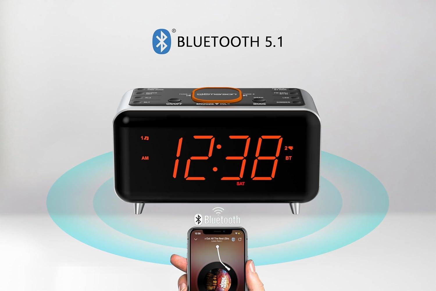 Emerson SmartSet Dual Alarm Clock Radio with Bluetooth Speaker and 1.4" Orange LED Display, CKS1521