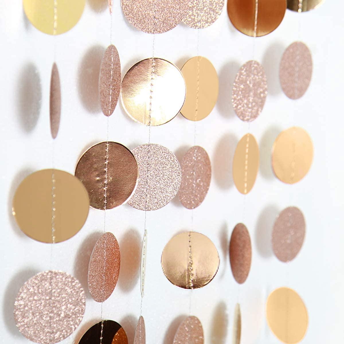 Decor365 Champagne Gold Birthday Decorations Glitter Gold Party Garland Decorations Circle Streamers Banner Backdrop Christmas New Year Eve NYE Anniversaries Bridal Graduations Parties Decor