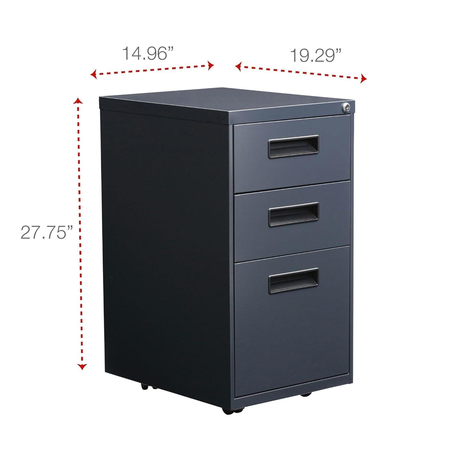 Alera 3-Drawer Lockable Steel Pedestal File Cabinet, Charcoal