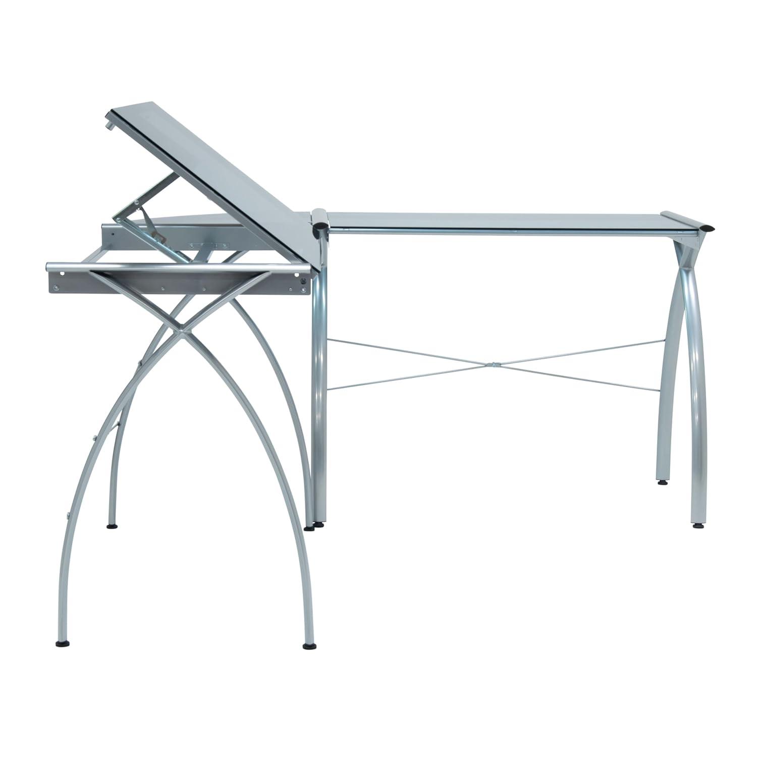 Inbox Zero Courson L-Shaped Glass Top Metal Base Drafting Table
