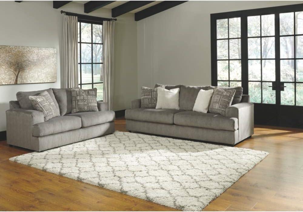 Gray Microfiber Stationary Loveseat with Jacquard Chenille Pillows