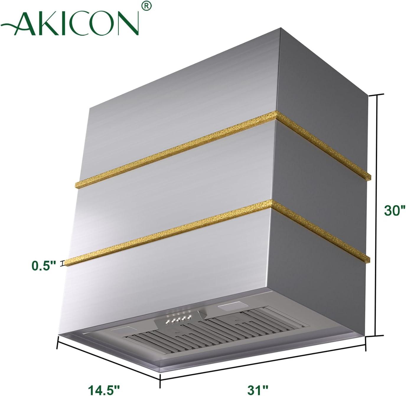 Akicon 30" Stainless Steel 600 CFM Ducted (Vented) Wall Mounted Required Range Hood