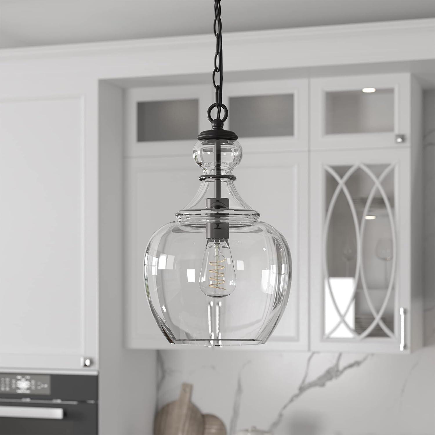 Evelyn&Zoe Verona 11" Wide Pendant with Glass Shade in Blackened Bronze/Clear