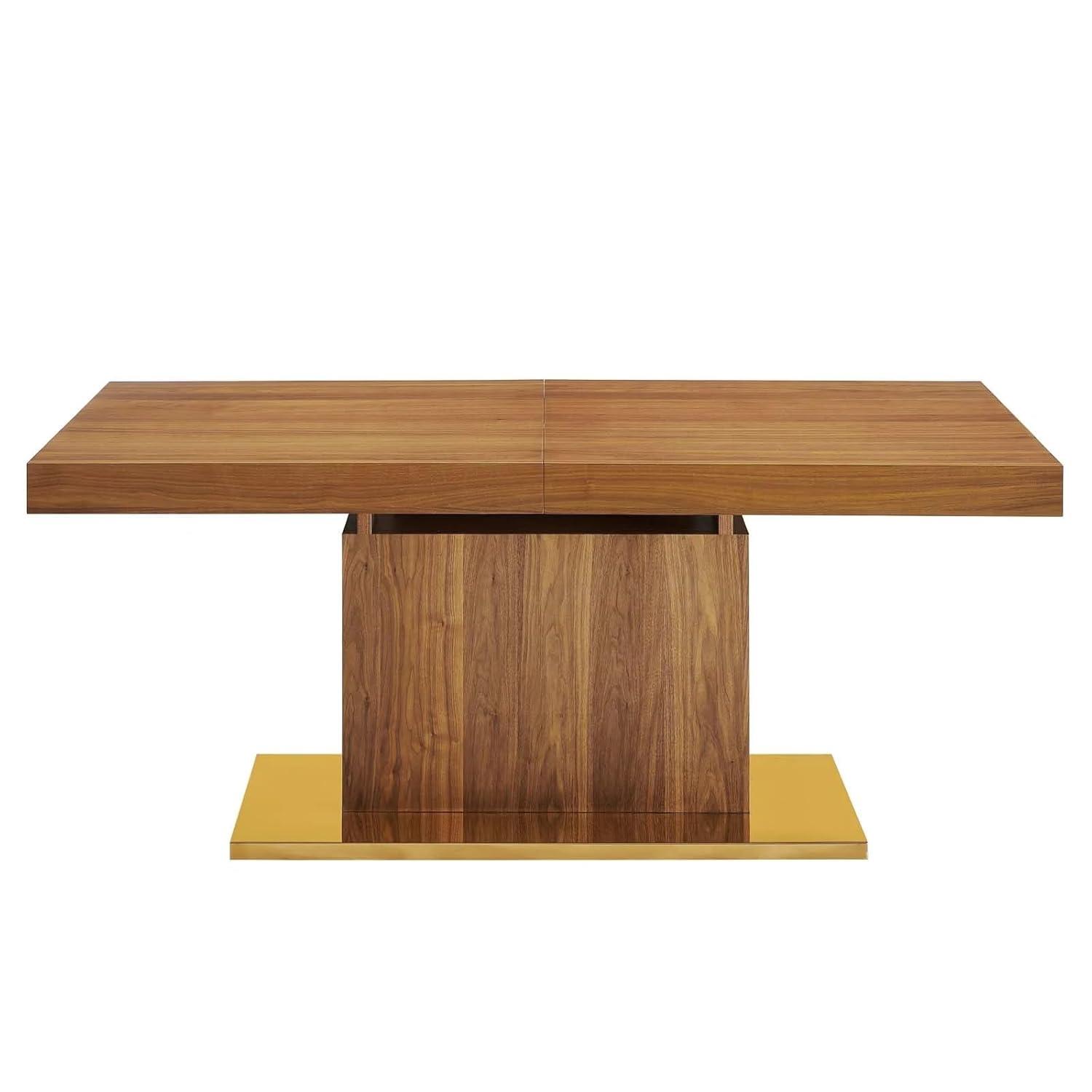 Modway Vector Expandable Modern Wood Dining Table in Walnut/Gold