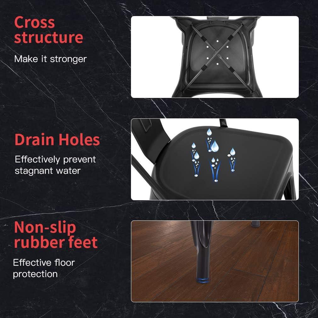 Metal Chairs Set of 4, Stackable Metal Patio Chairs 18 Inch Seat Height, Indoor/Outdoor Tolix Side Chair with Back, 330LBS Weight Capacity, Chic Kitchen Dining Chairs, Black